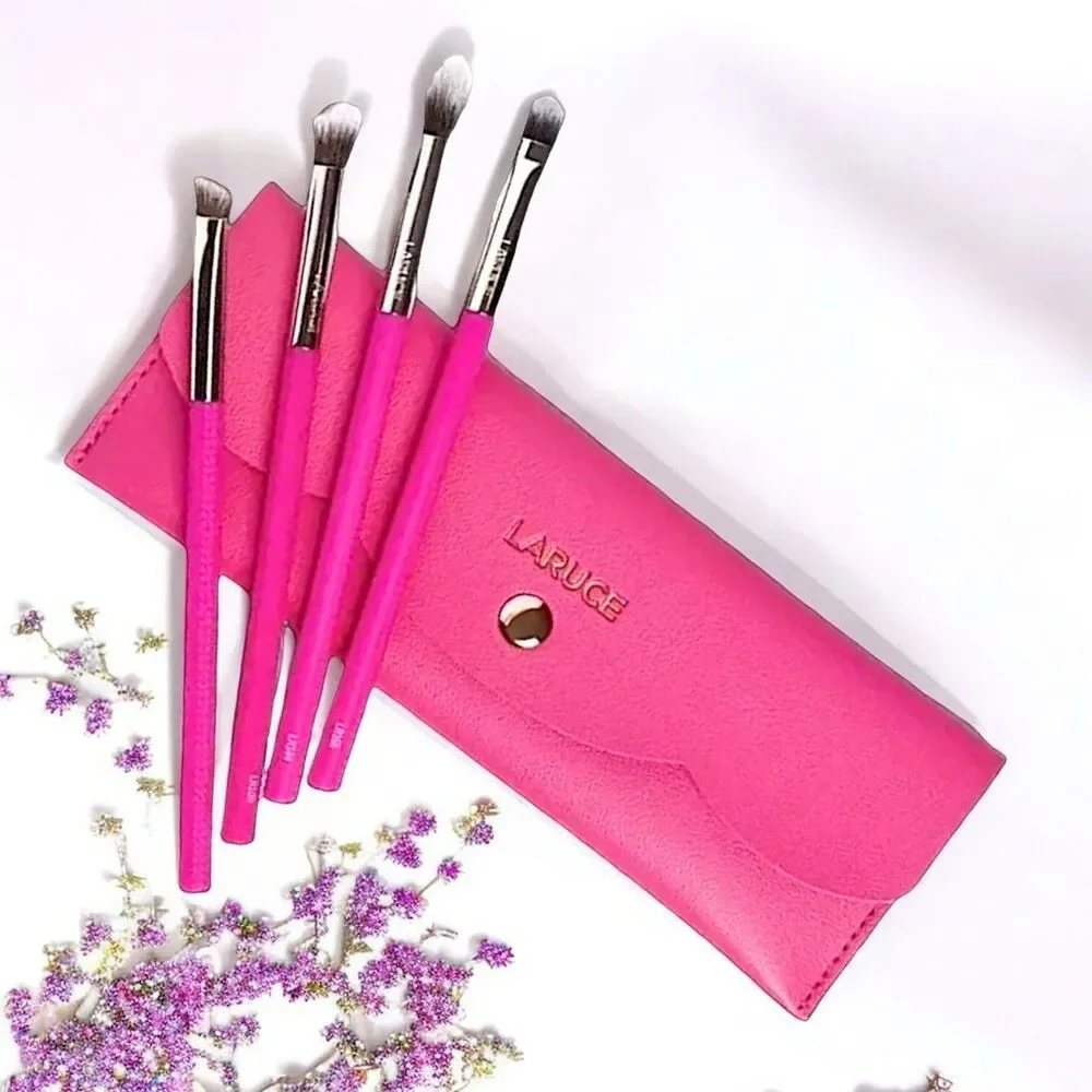 LARUCE BEAUTY Kayla 4-Piece Eye Makeup Brush Set in Pink New In Carrying Case